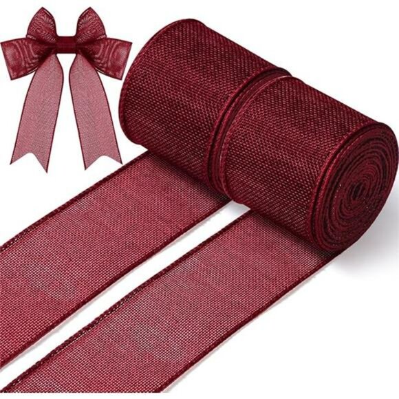 Burgundy Burlap Wired Ribbon 2 5 Inch x 10 Yards Roll for Wreaths Bows Crafts - Picture 8 of 8